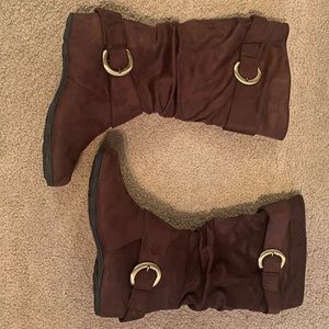 Woman’s Brown Suede Boots with gold buckles